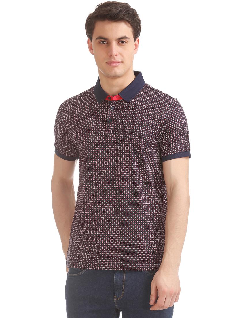 navy blue printed polo t-shirt - 17632435 - Zoom Image - 1