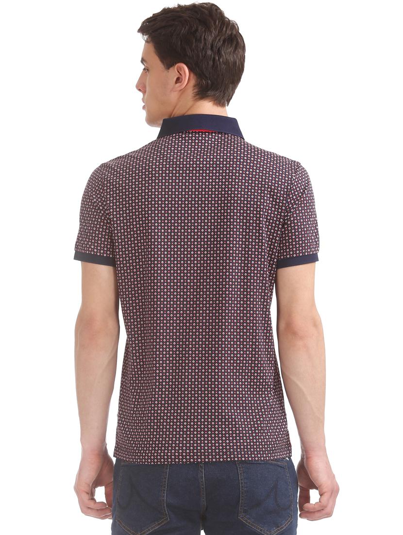 navy blue printed polo t-shirt - 17632435 - Zoom Image - 3