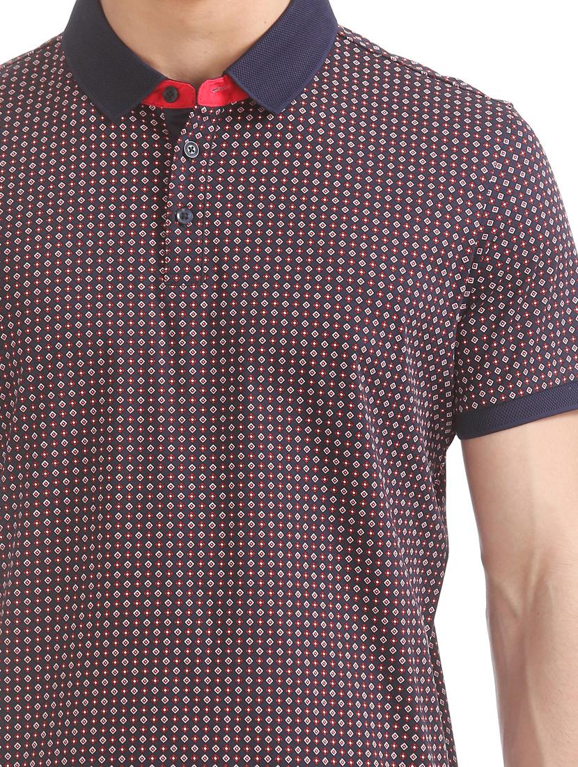 navy blue printed polo t-shirt - 17632435 - Zoom Image - 5