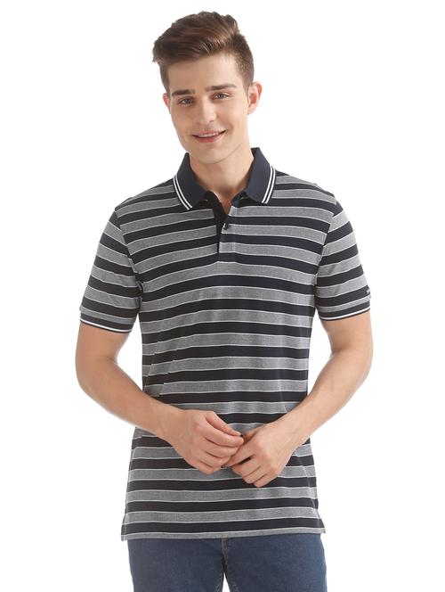 grey striped polo t-shirt - 17632441 - Standard Image - 1