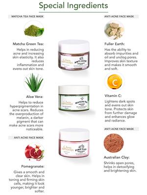 clovia botaniqa anti acne face mask, matcha green tea hydrating face mask & pink clay face mask - 17632810 - Standard Image - 3