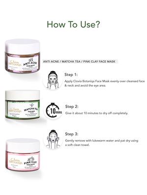 clovia botaniqa anti acne face mask, matcha green tea hydrating face mask & pink clay face mask - 17632810 - Standard Image - 4