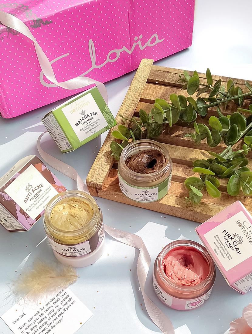 clovia botaniqa anti acne face mask, matcha green tea hydrating face mask & pink clay face mask - 17632810 - Zoom Image - 1