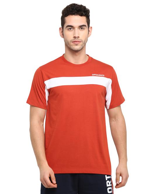 rust color block cut & sew t-shirt - 17632913 - Standard Image - 1