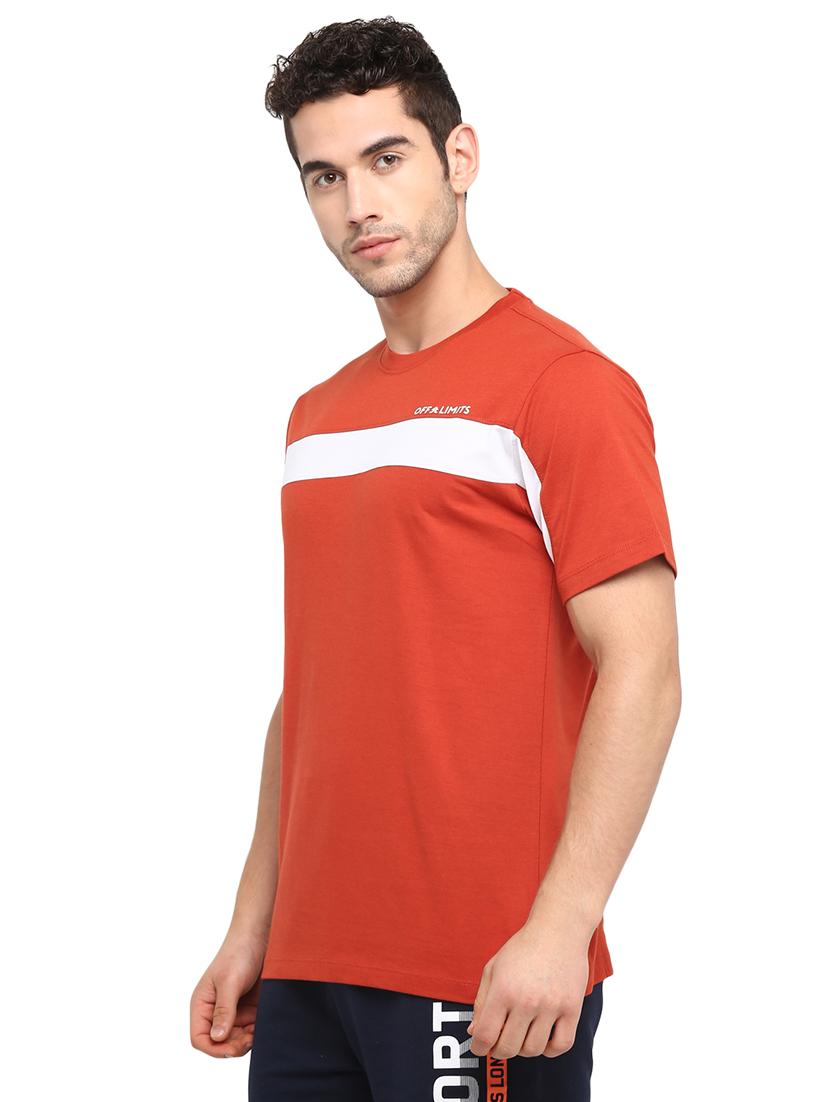 rust color block cut & sew t-shirt - 17632913 - Zoom Image - 2