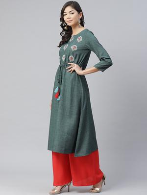embroidered a-line kurta - 17632987 - Standard Image - 2