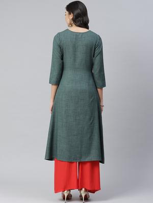 embroidered a-line kurta - 17632987 - Standard Image - 3