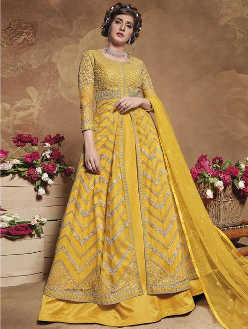 yellow net salwar suit semistitched - 17633002 - Standard Image - 1