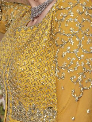 yellow net salwar suit semistitched - 17633002 - Standard Image - 3