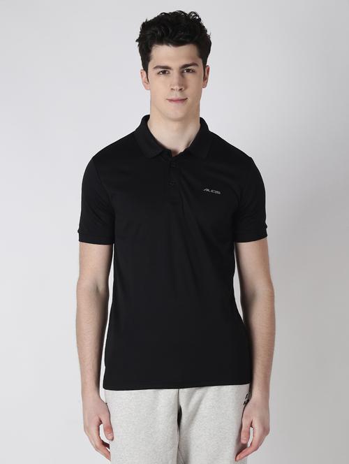 black solid polo t-shirt - 17633157 - Standard Image - 1
