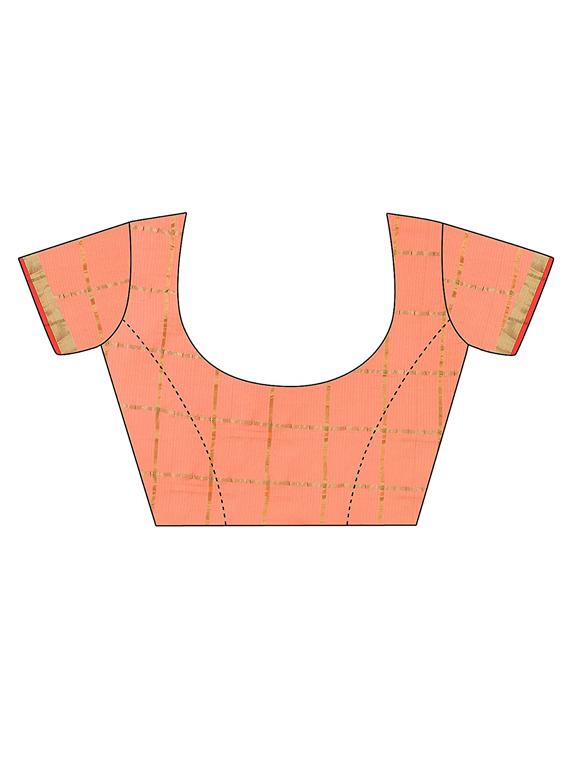 peach cotton blend kota doria saree with blouse - 17633232 - Zoom Image - 3
