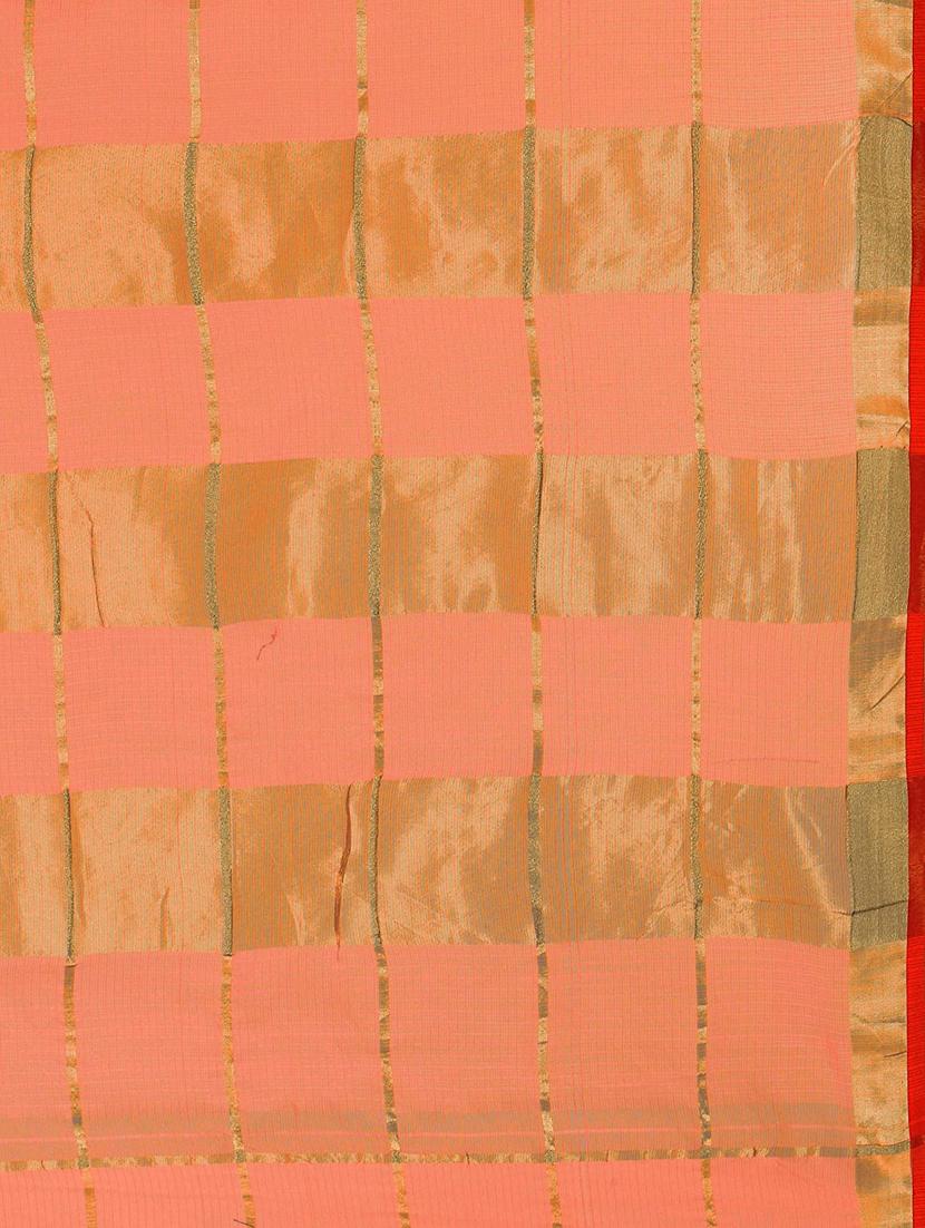 peach cotton blend kota doria saree with blouse - 17633232 - Zoom Image - 4