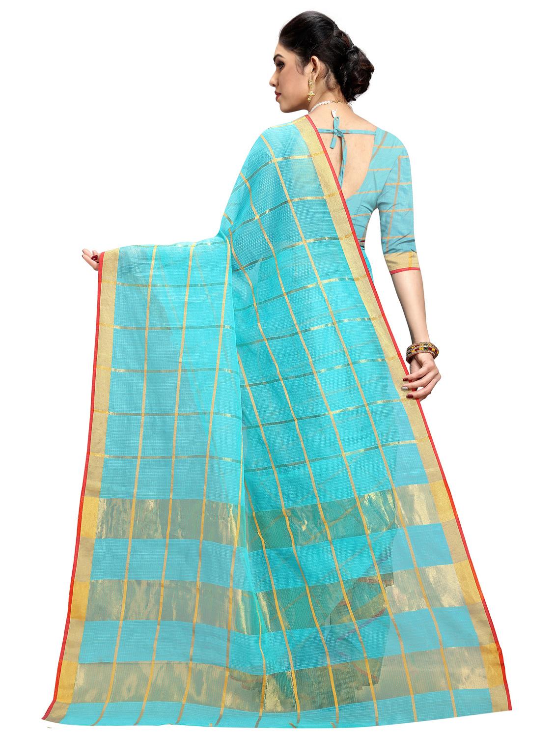 checkered kota doria saree with blouse - 17633235 - Zoom Image - 2