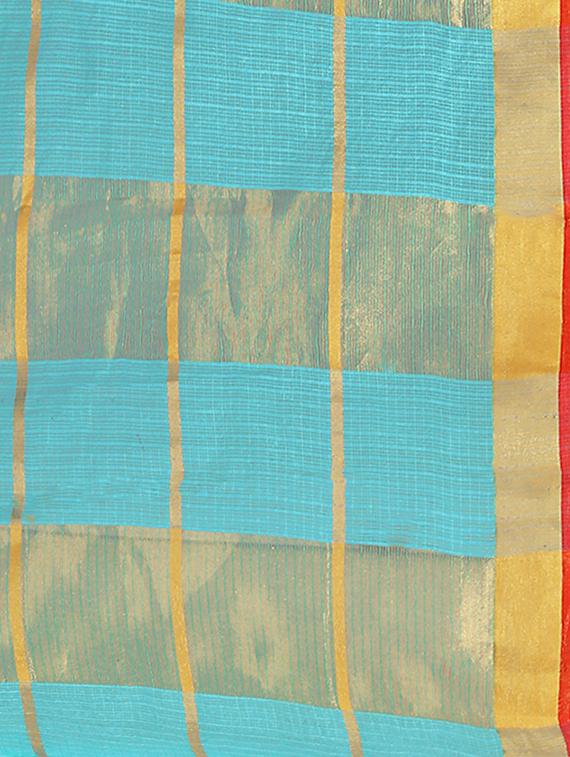 checkered kota doria saree with blouse - 17633235 - Zoom Image - 4