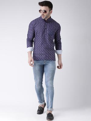 blue printed short kurta - 17633260 - Standard Image - 4