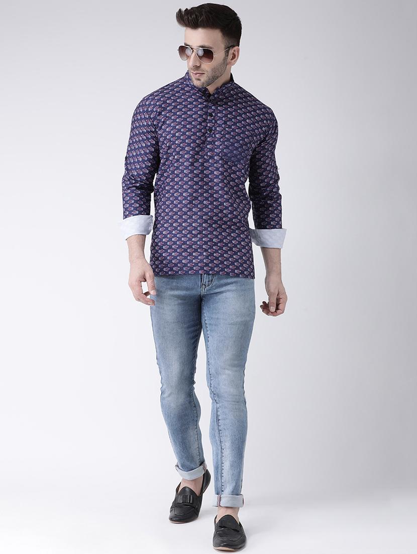 blue printed short kurta - 17633260 - Zoom Image - 4