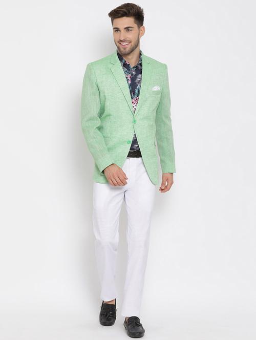green solid silk blend single breasted suit - 17633309 - Standard Image - 1