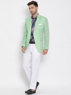 green solid silk blend single breasted suit - 17633309 - Standard Image - 2