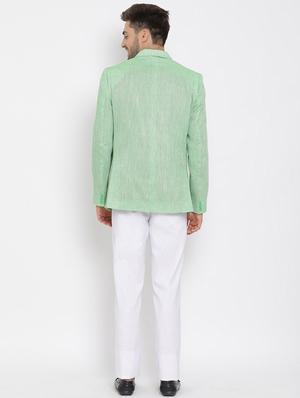 green solid silk blend single breasted suit - 17633309 - Standard Image - 3
