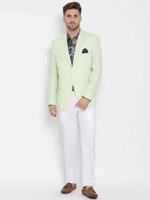 green solid silk blend single breasted suit - 17633312 - Standard Image - 1