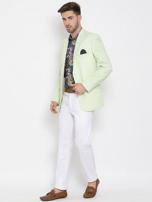 green solid silk blend single breasted suit - 17633312 - Standard Image - 2