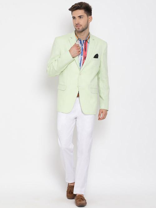 green solid silk blend single breasted suit - 17633318 - Standard Image - 1