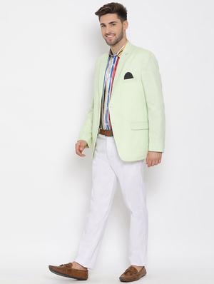 green solid silk blend single breasted suit - 17633318 - Standard Image - 2