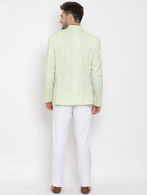 green solid silk blend single breasted suit - 17633318 - Standard Image - 3