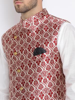 white solid silk blend dhoti kurta set with jacquard nehru jacket - 17633323 - Standard Image - 6