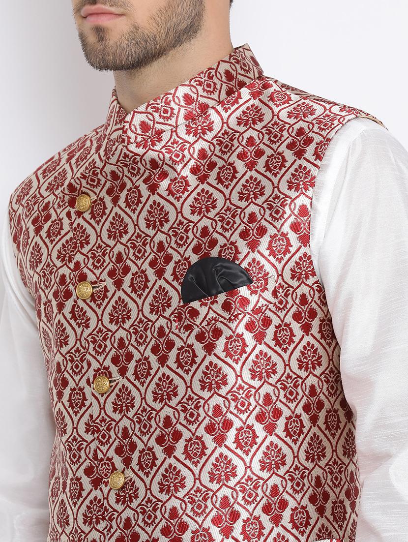 white solid silk blend dhoti kurta set with jacquard nehru jacket - 17633323 - Zoom Image - 6
