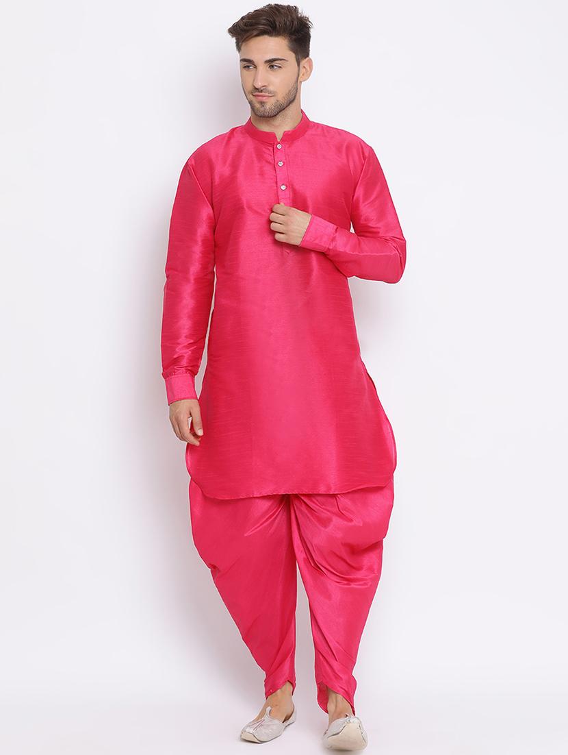 pink solid silk blend dhoti kurta set with printed nehru jacket - 17633327 - Zoom Image - 6