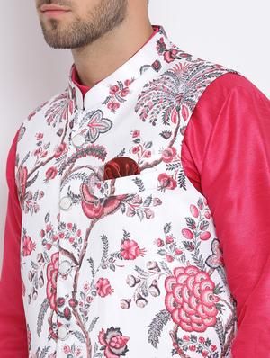 pink dhoti kurta set with white printed nehru jacket - 17633333 - Standard Image - 6