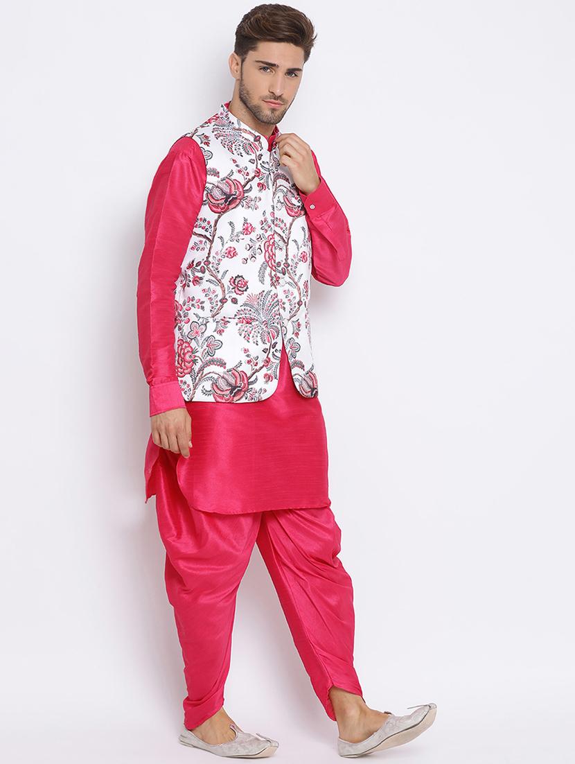 pink dhoti kurta set with white printed nehru jacket - 17633333 - Zoom Image - 2