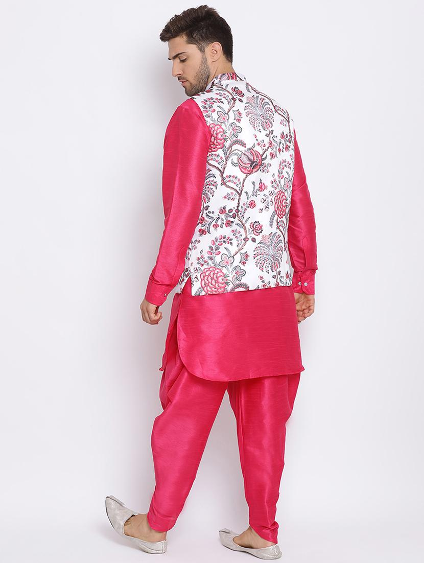 pink dhoti kurta set with white printed nehru jacket - 17633333 - Zoom Image - 4