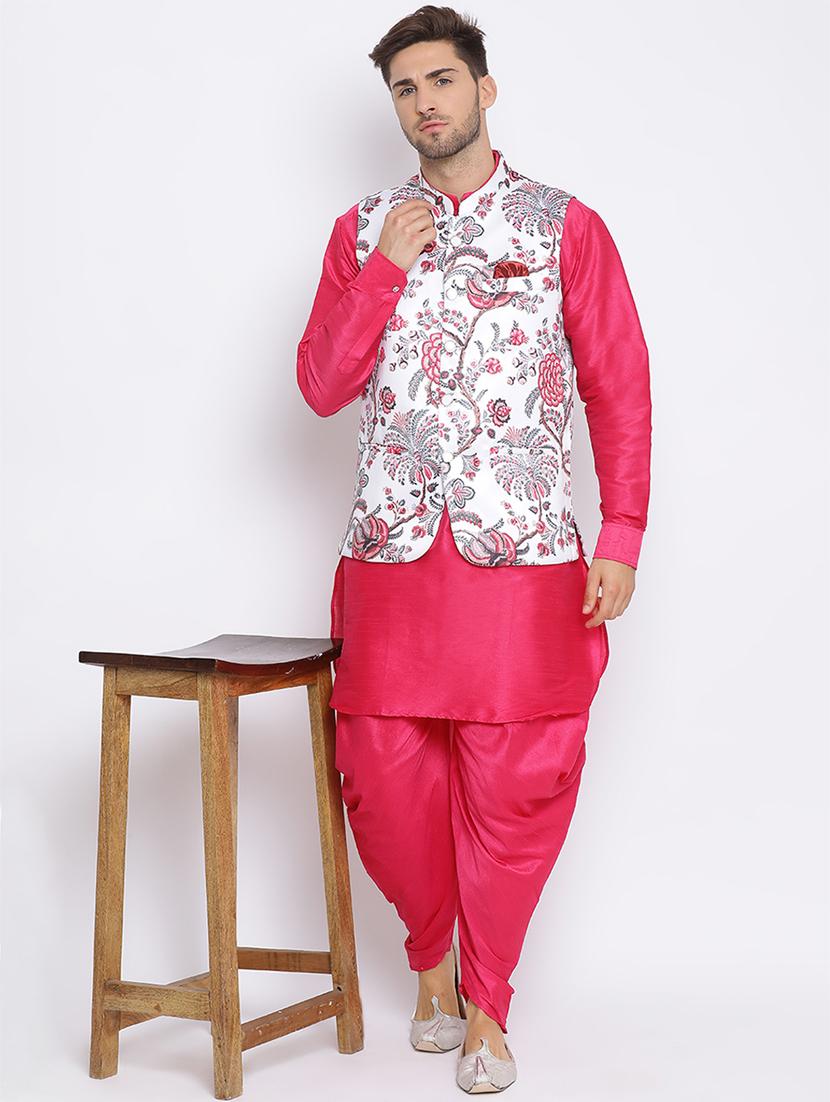 pink dhoti kurta set with white printed nehru jacket - 17633333 - Zoom Image - 5