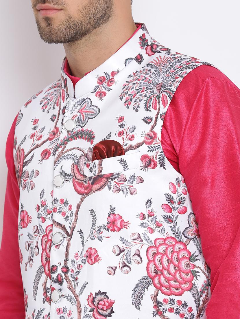 pink dhoti kurta set with white printed nehru jacket - 17633333 - Zoom Image - 6
