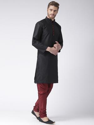 black color solid kurta pyjama set - 17633340 - Standard Image - 2