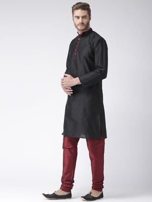 black color solid kurta pyjama set - 17633340 - Standard Image - 3