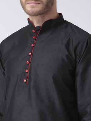 black color solid kurta pyjama set - 17633340 - Standard Image - 5