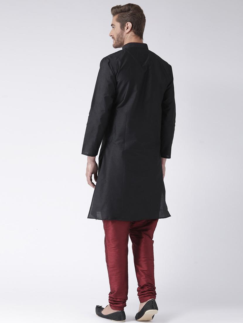 black color solid kurta pyjama set - 17633340 - Zoom Image - 4