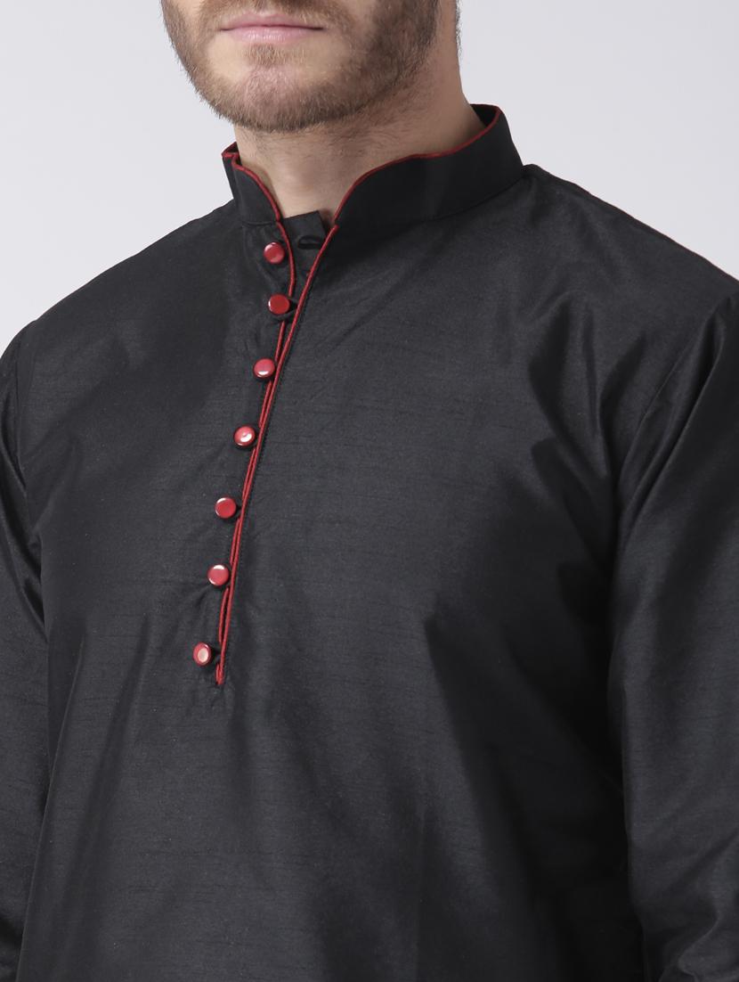 black color solid kurta pyjama set - 17633340 - Zoom Image - 5