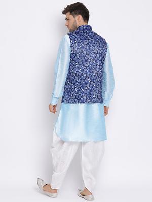 blue dhoti kurta set with blue printed nehru jacket - 17633341 - Standard Image - 4