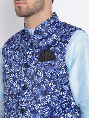 blue dhoti kurta set with blue printed nehru jacket - 17633341 - Standard Image - 5