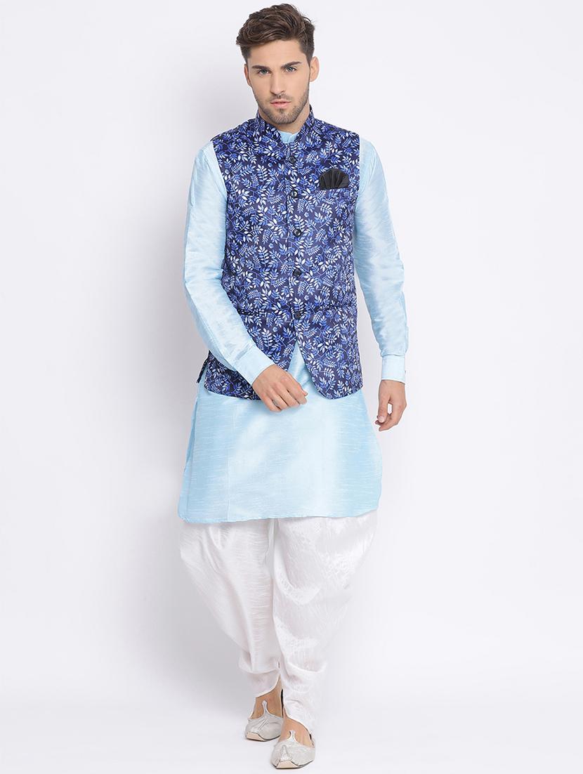 blue dhoti kurta set with blue printed nehru jacket - 17633341 - Zoom Image - 1