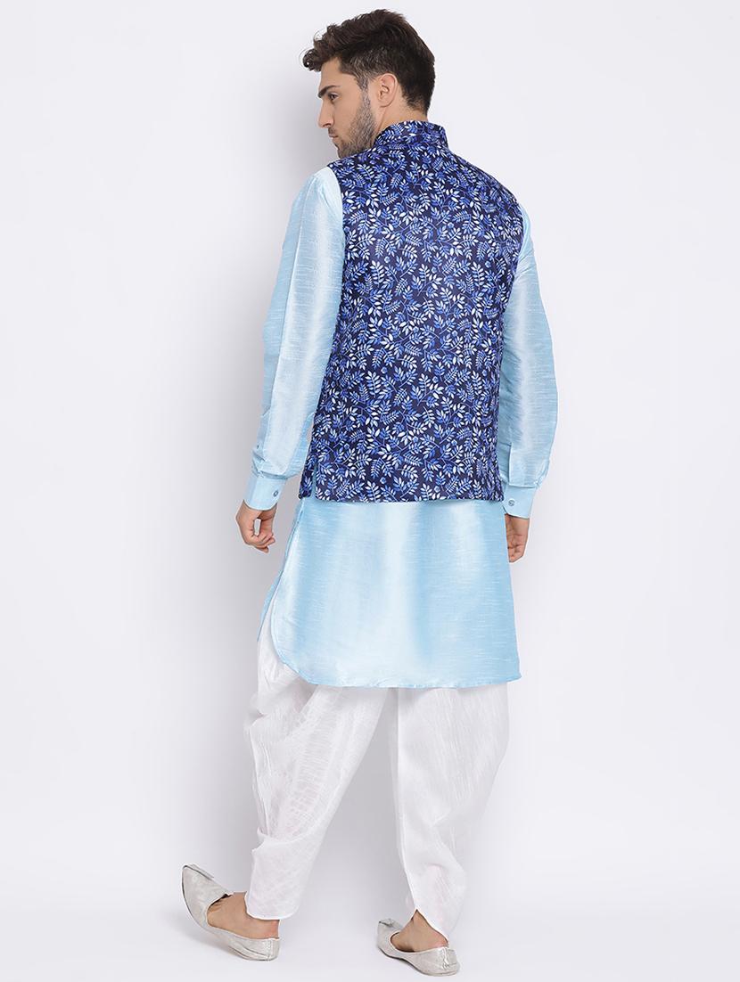 blue dhoti kurta set with blue printed nehru jacket - 17633341 - Zoom Image - 4
