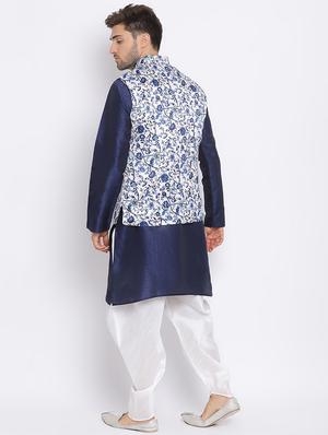 blue dhoti kurta set with blue printed nehru jacket - 17633349 - Standard Image - 4