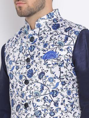 blue dhoti kurta set with blue printed nehru jacket - 17633349 - Standard Image - 6