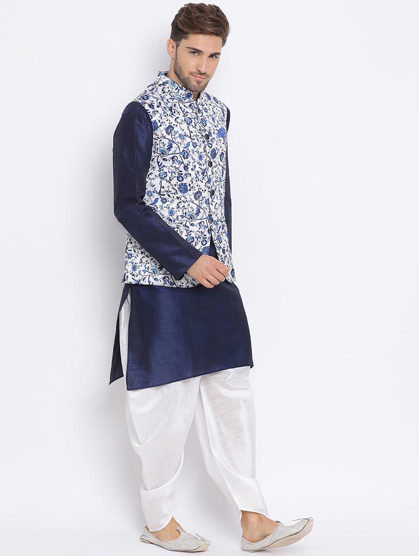 blue dhoti kurta set with blue printed nehru jacket - 17633349 - Zoom Image - 2