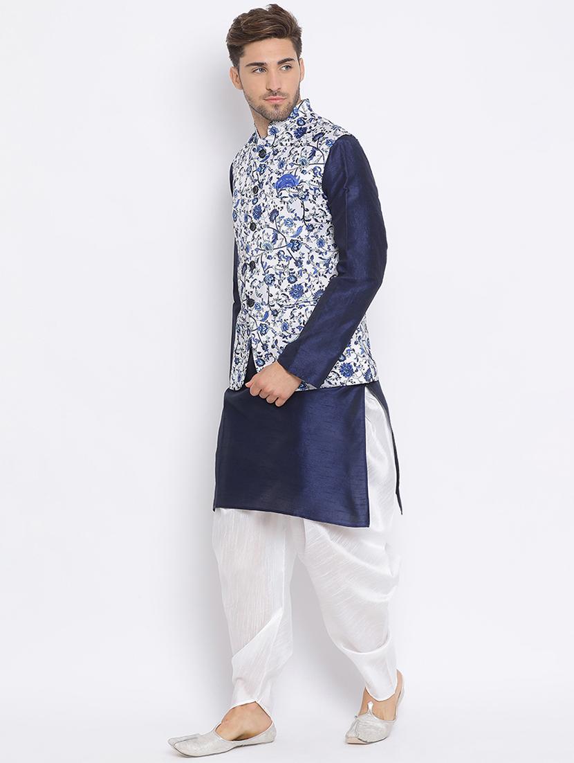 blue dhoti kurta set with blue printed nehru jacket - 17633349 - Zoom Image - 3