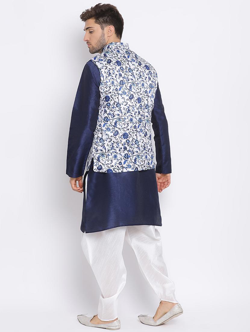 blue dhoti kurta set with blue printed nehru jacket - 17633349 - Zoom Image - 4